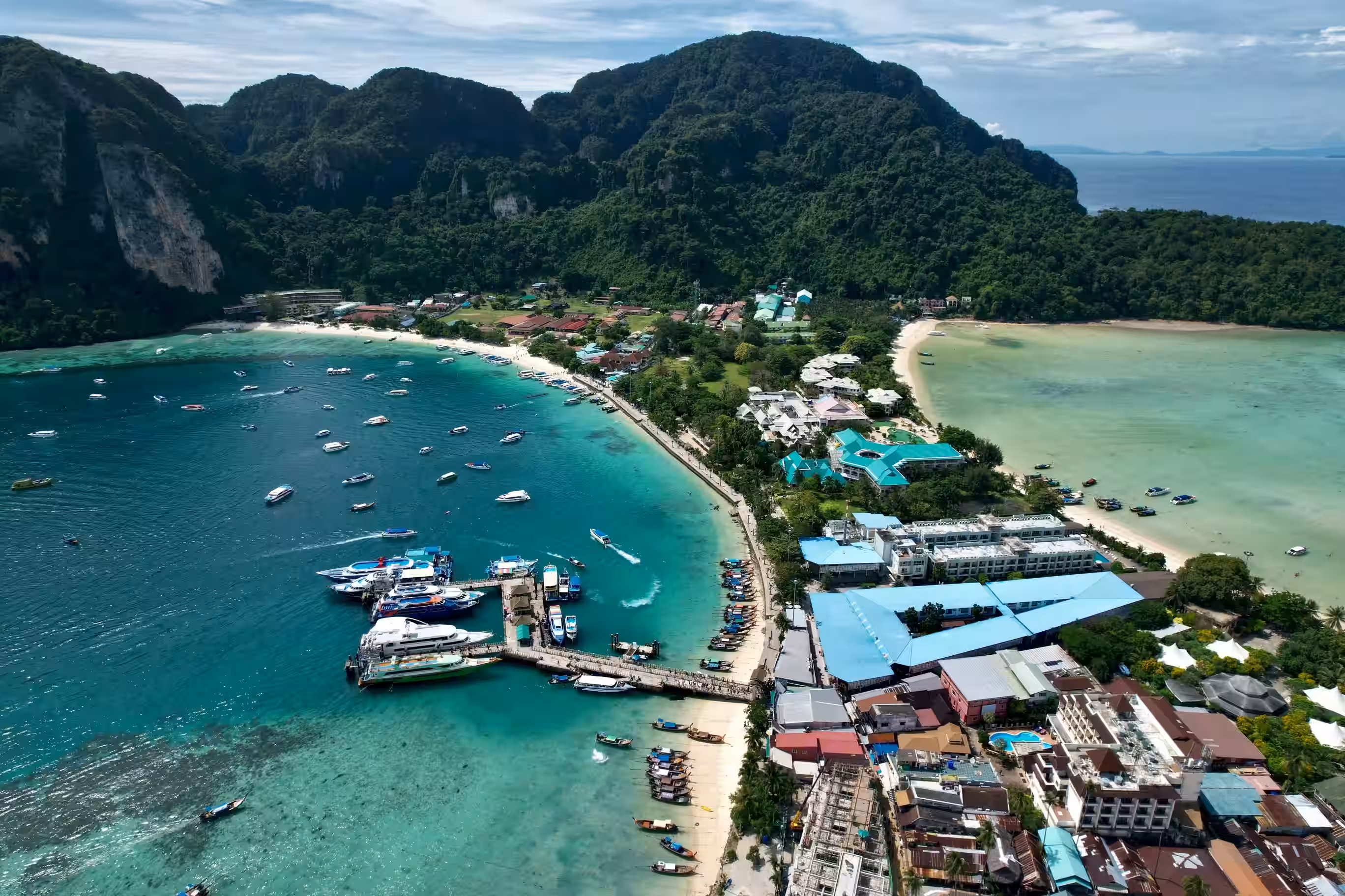Aerial View of the Tonsai Village and Beach on Phi Phi Islands